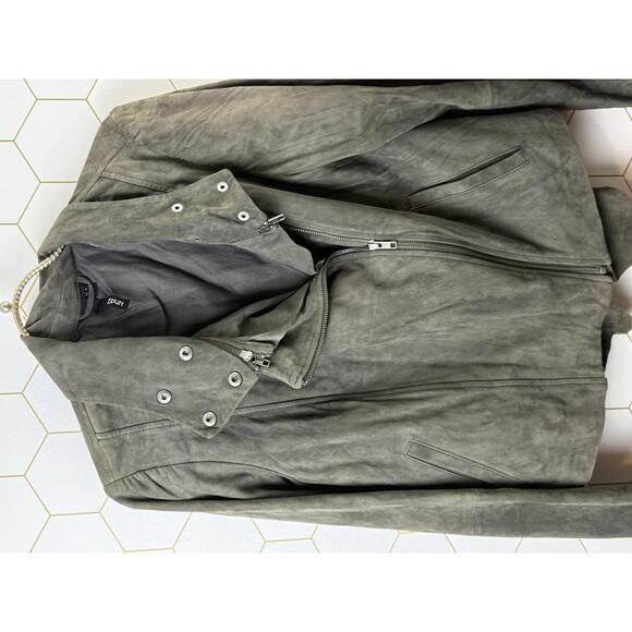 EDUN (designed by Bono) 100% Lamb Suede Asymmetric Moto Jacket - Size - Large - Picture 9 of 9